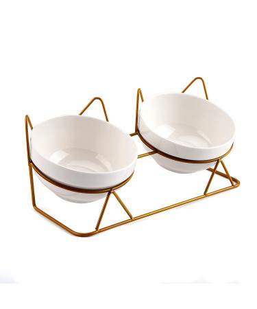 Trosetry Cat Bowls, Double Ceramic Pet Bowls with 15Tilted Raised Stand for Food and Water, Anti Vomiting Cat Dish Feeder, Perfect for Puppy Cats and Small Dogs Double Bowl1