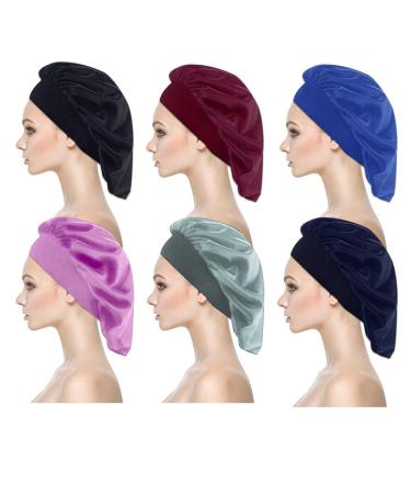 6-Piece Satin Silk Bonnet Set for Women - Soft Sleep Cap with Wide Elastic Band (Black, Silver, Red, Blue, Purple, Dark Blue) - Buy Online on GoSupps.com