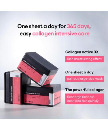 Mediheal Derma 365 Collagen Mask - 30 Firming & Moisturizing Daily Skin Care Masks with 3X Collagen Active for Youthful Skin - Buy Online on GoSupps.com