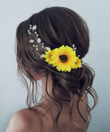 Unicra sunflower-made jewelry wedding hair jewelry silver-colored leaf headdress pearls bridal jewelry hair accessories for women and bridesmaids