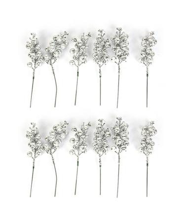 Welldoer 12 pieces of artificial stems picks glitter berry berries for Christmas tree decorations craftsmanship spring festival vacation picks for Christmas tree glitter