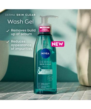NIVEA Derma Skin Clear Wash Gel 150ml - Deep Cleansing Salicylic Acid Face Wash with Niacinamide for Blemish-Prone Skin - Buy Online on GoSupps.com