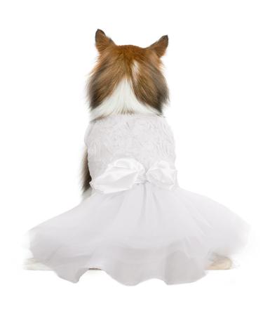 Dog Dress Tutu Skirt for Small Medium Girl Dogs Puppy,Sweet Dog White Princess Dresses with Bowknot and Rose Decor,Pet Lace Costume Summer Apparel Formal Clothes for Wedding Party Holiday Medium White