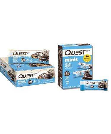Quest Dipped Cookies & Cream and Mini Cookies & Cream Protein Bars Bundle 12 and 14 Count