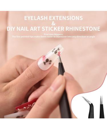 2pcs Black Nail Tweezers Rhinestone Picker Set for Manicure Nail Art - Rolabling - Buy Online on GoSupps.com