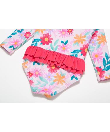 BONVERANO Baby Girls Long-Sleeve Zipper Swimsuit | UPF 50+ Sun Protection | 6-9 Months Flower - Buy Online on GoSupps.com