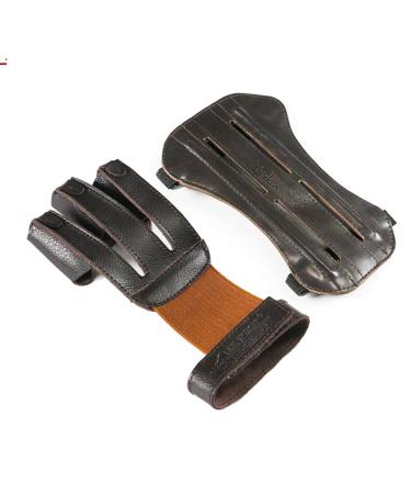 Linkboy Archery 1set 3 Finger Gloves Arm Guard 19CM 100% Pure Ox Leather Protection Archery Protective Gloves Hunting Shooting