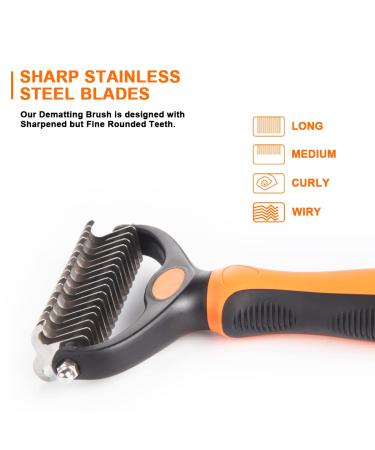 SLFEHHA Pet Grooming Brush - 2 Sided Shedding and Dematting Undercoat Rake Comb for Dogs & Cats - Gently Removes Mats, Tangles, and Loose Undercoat - Yellow/Black - Buy Online on GoSupps.com