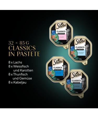 Sheba Classics Piedetete Cat Food - MSC Salmon White Fish Tuna & Cod - 32 x 85g (2.72 kg) - Premium International Shipping - Buy Online on GoSupps.com