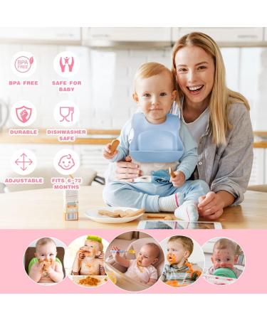 Vicloon Silicone Baby Bib 2PCS - Waterproof, Adjustable with Food Catcher Pocket - Blue-Green Unisex Toddler Bibs - Buy Online on GoSupps.com