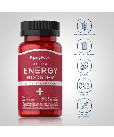 Piping Rock Ultra Energy Booster - 90 Capsules | Caffeine Boost | Non-GMO & Gluten Free Quick Release Supplement - Buy Online on GoSupps.com