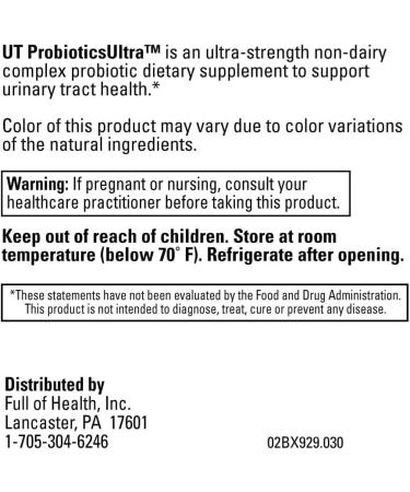 Full of Health UT ProbioticsUltra 30 Vege Capsules Ultra-Strength (52.5 Billion CFU) Probiotic Complex | Urinary Tract Health Support | Quality Non-Dairy Ingredients - Buy Online on GoSupps.com