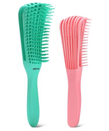 2Pack BESTOOL Detangling Brush for Black Natural Hair, Detangle Brush for Curly Hair, Faster n Easier Detangler Brush for Detangle Wet Dry 3/4abc Curly, Coily, Kinky Hair Without Damage (Green, Pink)