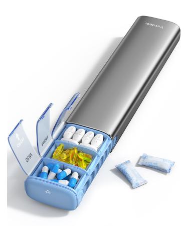 Vaydeer 7 Day Weekly Pill Organizer Metal Travel Pill Case Large Capacity Daily Cute Pill Box for Supplements Pills Vitamins and Medication (Gray)