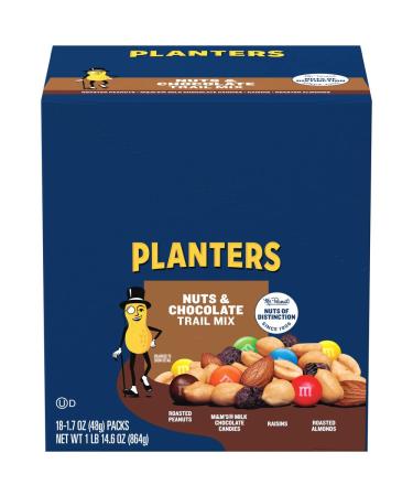 Planters Chocolate Trail Mix Nuts (1.7 oz Bags, Pack of 18) Nuts & Chocolate Trail Mix