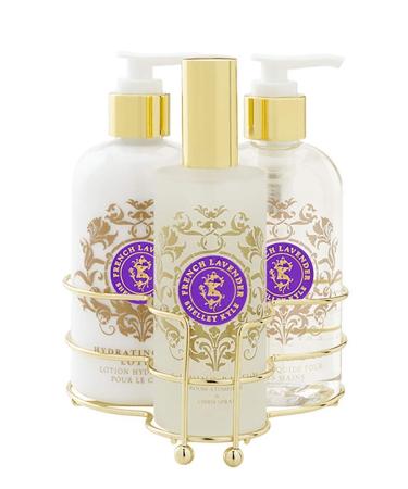 Shelley Kyle French Lavender Three piece caddy with Lotion Liquid Hand Soap and Room Atomizer