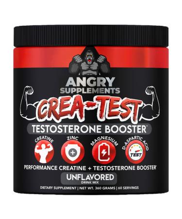 Angry Supplements Crea-Test 100% Creatine Monohydrate + Test Booster Powder for Monster Test Men w. D-Aspartic Acid Zinc & Magnesium Unflavored Drink Mix (360 Grams 60 Servings) 12.69 Ounce (Pack of 1)