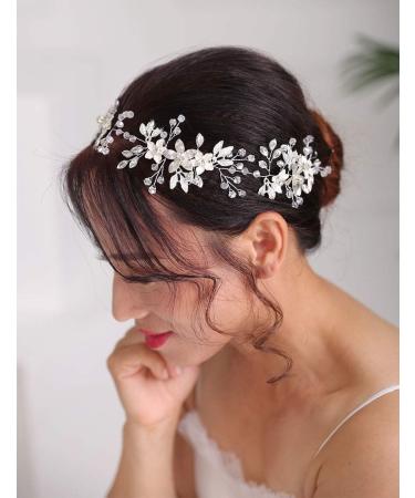 Deniferymakeup Silver Hair Piece Flower Hair Vine Bridal Floral Hair Piece Flower and Leaf Headband Rhinestones Wedding Hair Accessories for Brides - Buy Online on GoSupps.com
