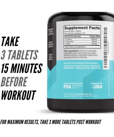 Crazy Muscle BCAA Pills - 1000mg 2:1:1 BCAAs Supplement - 120 Tablets (1 Pack) - Buy Online on GoSupps.com