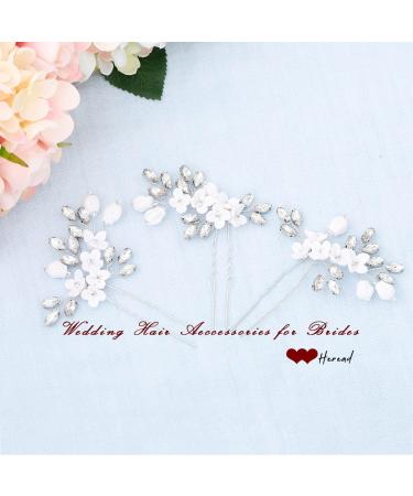 Flower Bride Wedding Hair Pins - Crystal Bridal Head Piece (Pack of 3) - B Silver - Buy Online on GoSupps.com