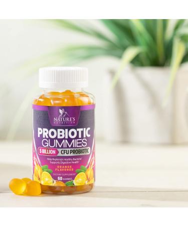 Nature's Nutrition Daily Probiotic Gummies - Extra Strength 5 Billion CFU for Digestive Health & Immune Support - 60 Gummies, Natural Orange Flavor - Gluten Free & Non-GMO - Buy Online on GoSupps.com