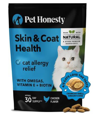 Pet Honesty Cat Skin & Coat Health Chews - Omegas Vitamin C + E Biotin Supplement Soothes Skin and Promotes Shiny Coat Cat Supplements & Vitamins - Chicken (30-Day Supply)