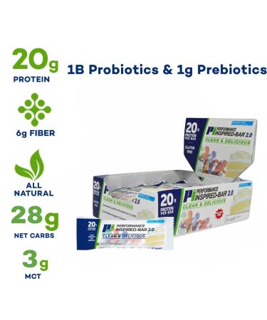 Performance Inspired Nutrition Protein Bar 2.0 - 20g Protein 6g Fiber 3g MCTs Probiotics - Gluten Free Birthday Cake - 12Ct Box - Buy Online on GoSupps.com