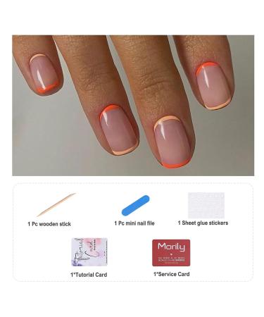 Morily Orange French Tip Press on Fake Nails - 24Pcs Short Square Clear Pink Acrylic Yellow False Nails for Women - Buy Online on GoSupps.com