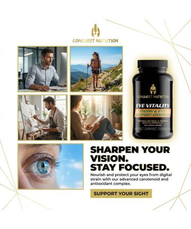 Conquest Nutrition Eye Vitality Vision & Eye Support, Enhance Eye Health, Bilberry, Lutein, Zeaxanthin. 60 Veggie Caps - Buy Online on GoSupps.com