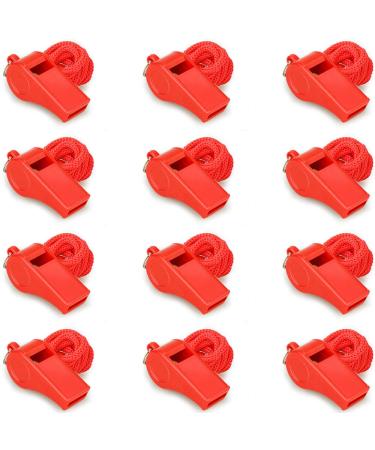 Hipat Red Emergency Whistles with Lanyard Loud Crisp Sound 12 Packs Plastic Whistle Bulk Ideal for Lifeguard Self-Defense and Emergency 12 PCS Red Whistles