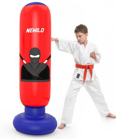 Inflatable Kids Punching Bag, Ninja Punching Bag for Kids Boys, 63 Inch Freestanding Immediate-Bounce-Back Boxing Bag with Stand for Karate, Taekwondo, MMA, Ninja Sports Gift Ideas for Kids Children