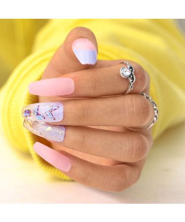 Sethexy Long Ballerina Matt False Nail Tips - Pink Gradient Sparkle Butterfly Coffin Fingernails | 24pcs Acrylic Art for Women & Girls - International Shipping Available - Buy Online on GoSupps.com