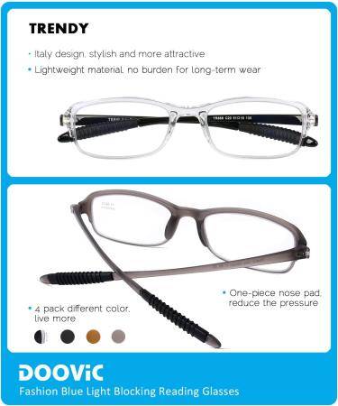 DOOViC 4 Pack Blue Light Blocking Reading Glasses 1.75 Strength for Women Men - TR90 Flexible Lightweight Readers - 4 Colors - Buy Online on GoSupps.com