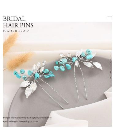 Turquoise Wedding Hair Pins - Silver Leaf Headpiece for Women and Girls (Pack of 2) - Buy Online on GoSupps.com