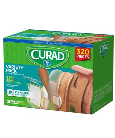 Curad Bulk Variety Pack Assorted Bandages, Flex-Fabric, Waterproof, Plastic, Knuckle, Heavy Duty Bandages (320Count)