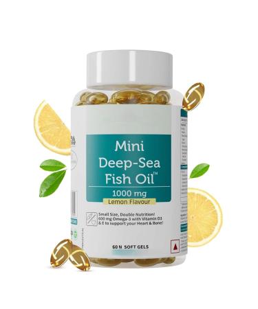 Generic Fish Oil 1000 mg with Lemon Flavour- 2X Omega 3 360mg EPA & 240mg DHA with Vitamin D3 & E | No Fishy Burps/After Taste Heart Health Support | 60 Softgels (30 Days Supply)