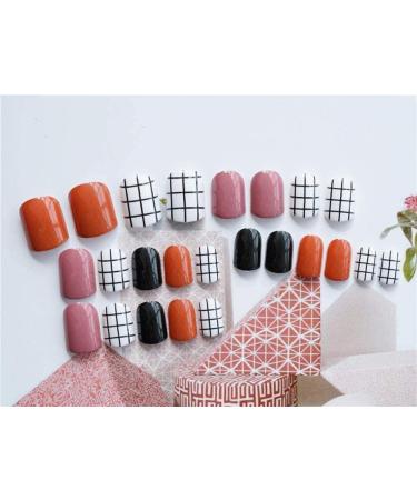HUIL Artificial False Nails - Wedding Dress Black Pink Orange Grid with Manicure Set | Premium Quality eCommerce for International Shipping - Buy Online on GoSupps.com