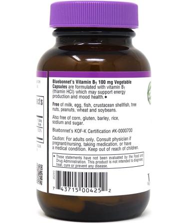 Bluebonnet Vitamin B-1 100mg Veggie Capsules - 100 Count - Buy Online on GoSupps.com