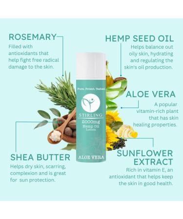 STIRLING Hemp Lotion with Aloe Vera - 2000mg Hemp Oil - Maximum Strength Formula for Sunburn, Cuts, Stress Relief - Buy Online on GoSupps.com