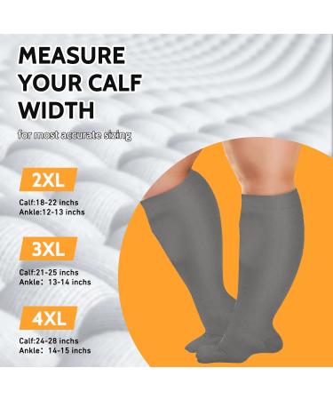 3-Pair Plus Size Compression Socks 20-30 mmHg for Men & Women | Wide Calf Knee High Flight Socks for Circulation Support | 3XL, 3PCS - Buy Online on GoSupps.com