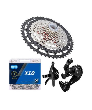 Bibike 10 Speed MTB Groupset KMC X10 Chain 10 Speed 11-50t Cassette 1x10 Speed Rear Derailleur& Shifter silver cassette kit