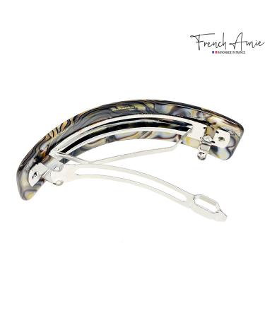 French Amie Onyx Handmade Curved Celluloid Hair Clip Barrette - Onyx Silver Grey - Buy Online on GoSupps.com