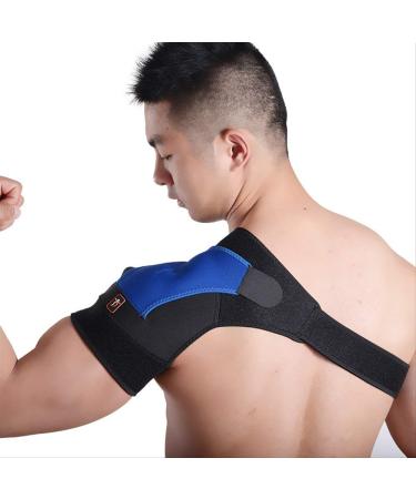 Adjustable Shoulder Brace Support - Stability Compression Sleeve for Rotator Cuff Pain Relief - Blue Left - Buy Online on GoSupps.com