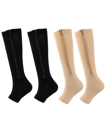 Compression socks for ankle expression women zipper 2 pairs men side toe area knee high support for varicose veins running muscle fatigue linder
