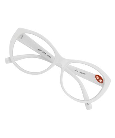 Oversize Women Reading glasses - Magnified Readers Cateye Vintage Jackie Oval - Clear lens White 1.5 x