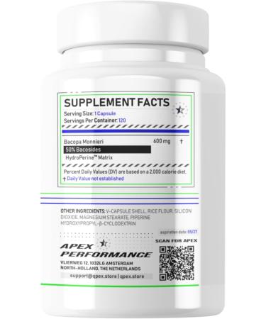 Bacopa Monnieri+ 50 Bacosides met HydroPerine 120 VCapsules 600mg Apex - Buy Online on GoSupps.com