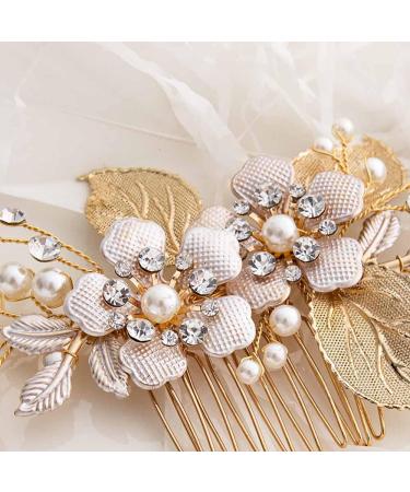Gold Bridal Hair Comb with Flower Crystal Vine - Sparkly Pearl Rhinestone Headpiece for Women and Girls - Buy Online on GoSupps.com