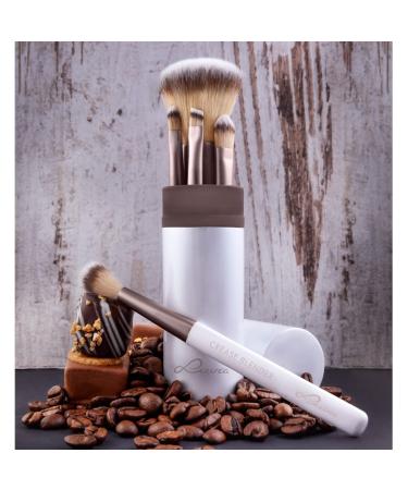 Vegan Makeup Brush Set - Luvia Travel Set Macchiato | 5 Cosmetic Brushes & Storage | Schwaz - White/Macchiato - Buy Online on GoSupps.com