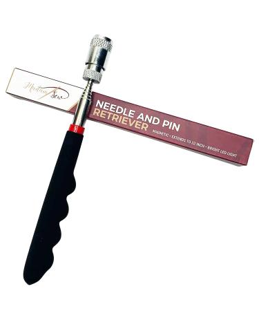 Madam Sew Needle and Pin Retriever, Telescoping Magnetic Pickup Tool with LED Light Extends to 32, Picks Up Metal Sewing Notions Without Bending Over, Extendable Magnet Sweeper with 8 Lb Capacity