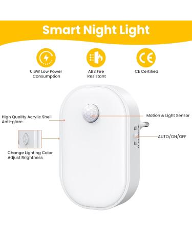 Teapd Night Light Socket with Motion Detector - 2 Pack Dimmable Warm White LED for Kids Twilight Sensor 3 Modes for Bedroom Staircase Hallway & Kitchen - Buy Online on GoSupps.com